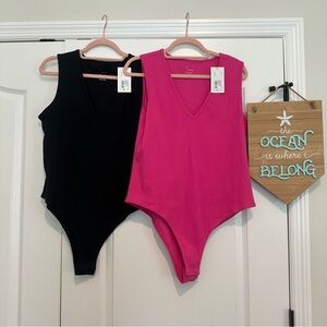 A New Day Ribbed Bodysuit Set NWT Sz XL Hot Pink & Black